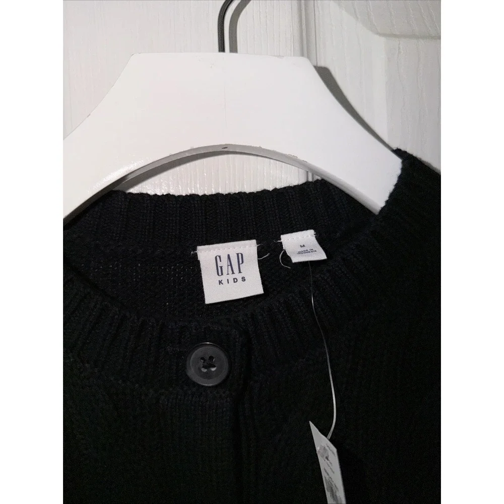 New GAP Kids Girls Black Cable Knit‎ Button Cardigan Size M 8 Cotton